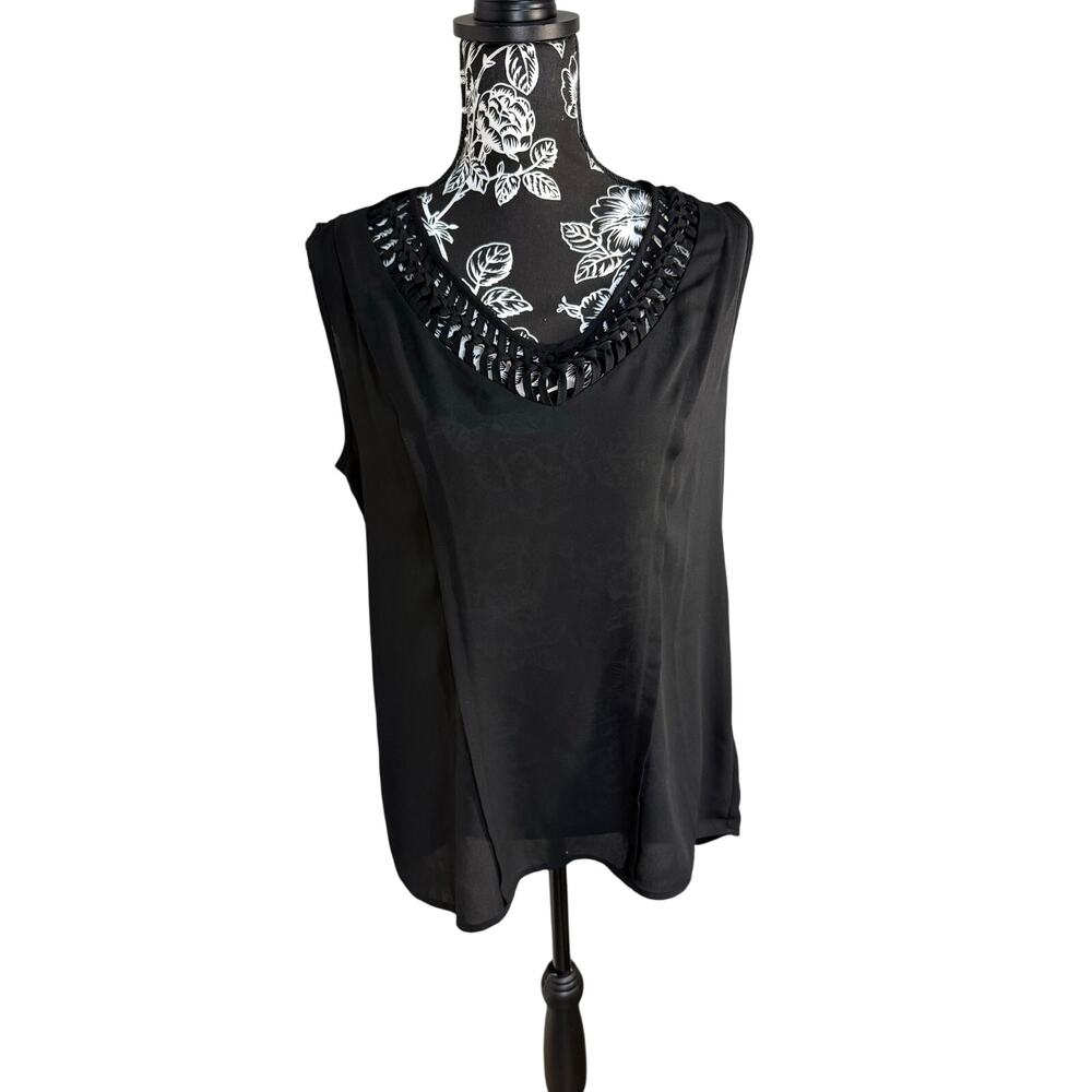 Anthropologie Maeve Sleeveless Blouse Top Black Cut Out Neck Size S